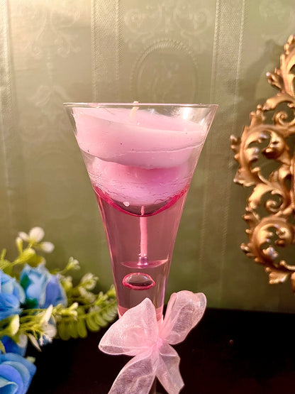 Pink Cocktail Glass Candle with Bow Detail