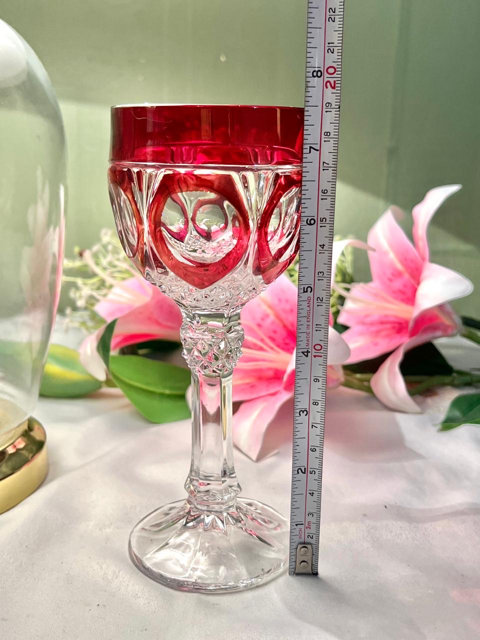 Vintage Ruby Red & Clear Cut Crystal Goblet 19cm