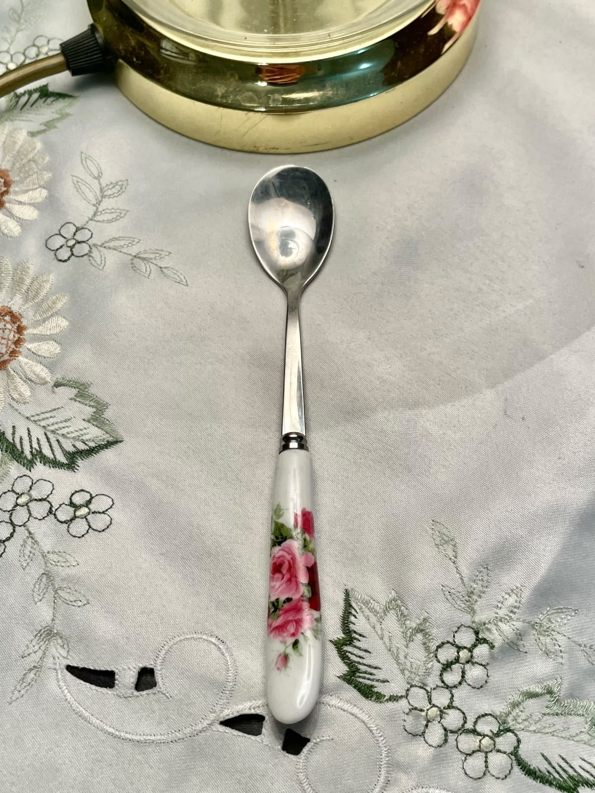 Pink Rose Ceramic Handle Serving Spoon 15 cm