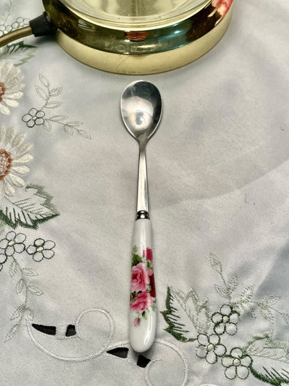 Pink Rose Ceramic Handle Serving Spoon 15 cm