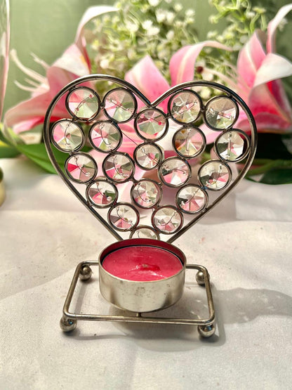 Vintage Heart Crystal Tealight Holder Approx. 11 cm