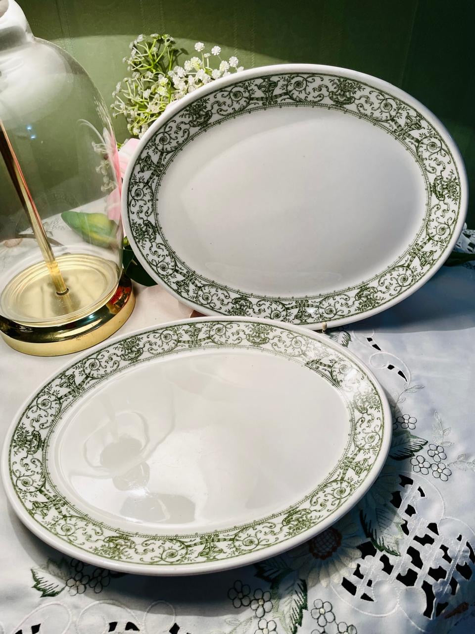 Steelite England Green Ornate Dinner Plates Set of 2 28 cm