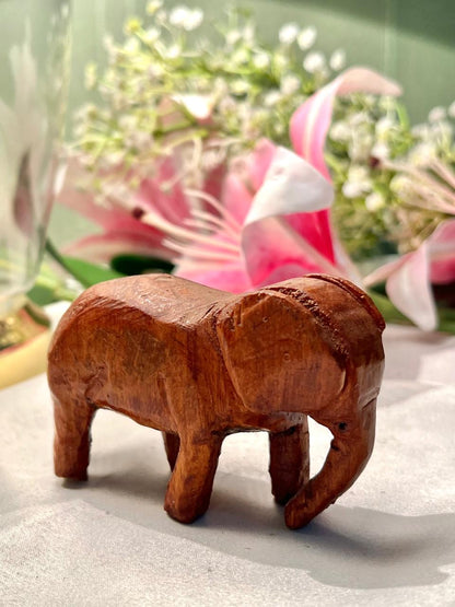 Brown Wooden Elephant Figurine 9cm - 1 Piece