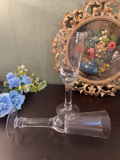 Set of 2 Tall Glass Candle Holders / Clear Stemmed Pillar Candle Stands