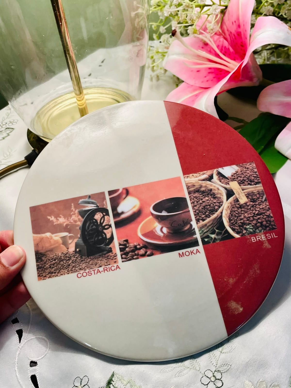 Vintage Coffee-Themed Round Cutting Board Approx. 20 cm