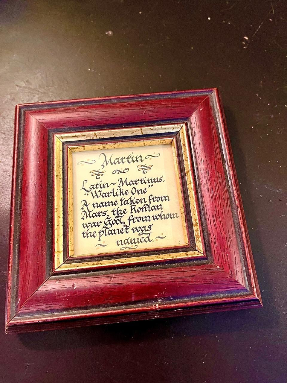 Framed Name Meaning Plaque “Martin” | Calligraphy by Sue White