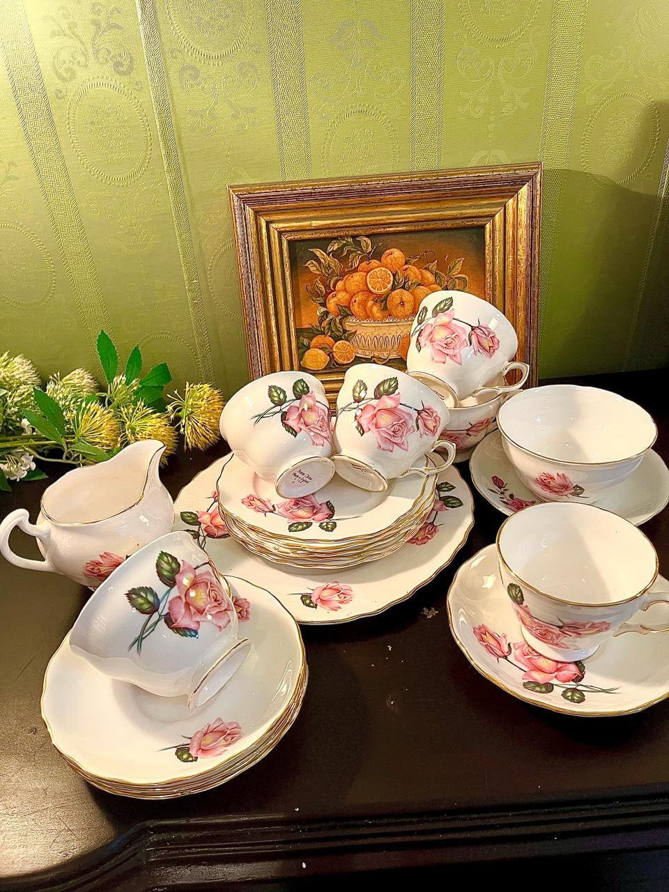 Colclough Pink Rose Fine Bone China Tea Set England – 14 Piece