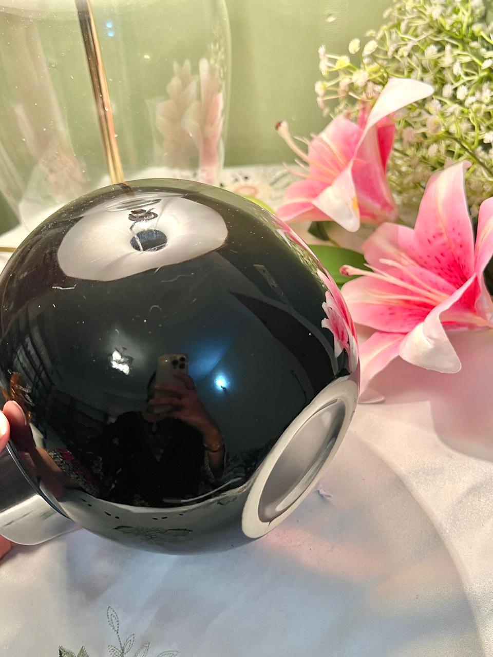 Black & Silver-Tone Round Tabletop Cookie Jar Airtight 15cm