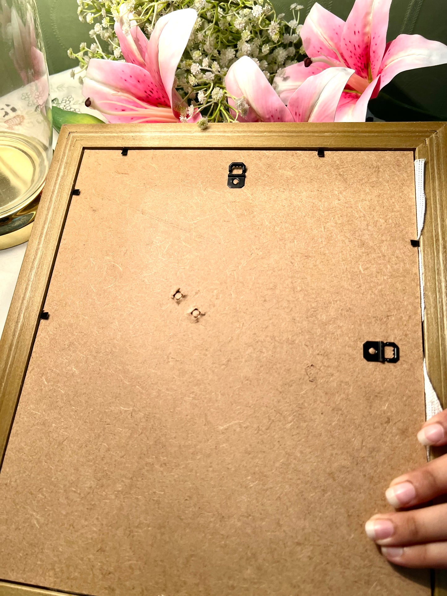 Vintage Framed Floral Cross-Stitch Bouquet Gold-Tone Frame 33cm