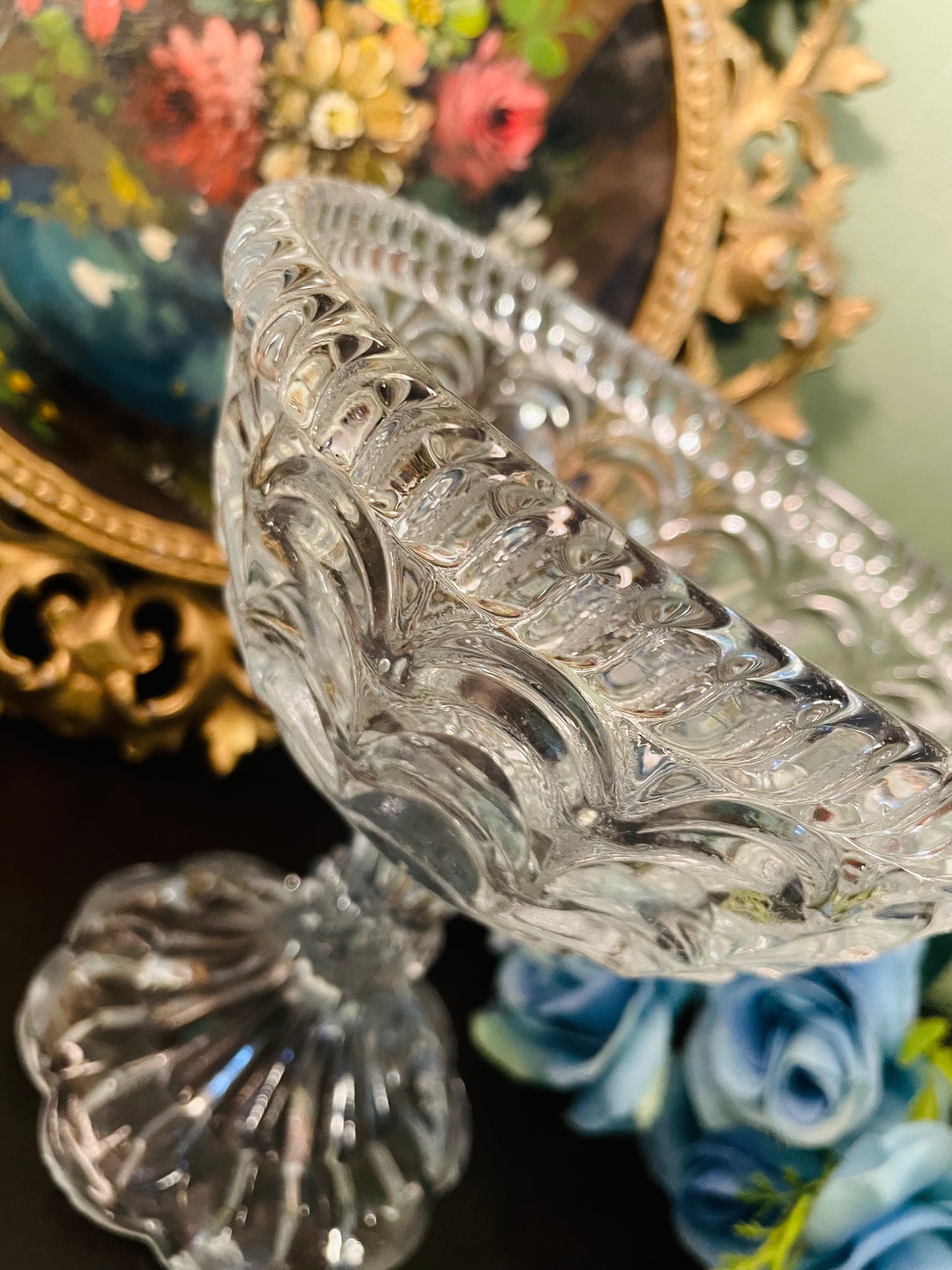 Vintage Crystal Glass Pedestal Bowl