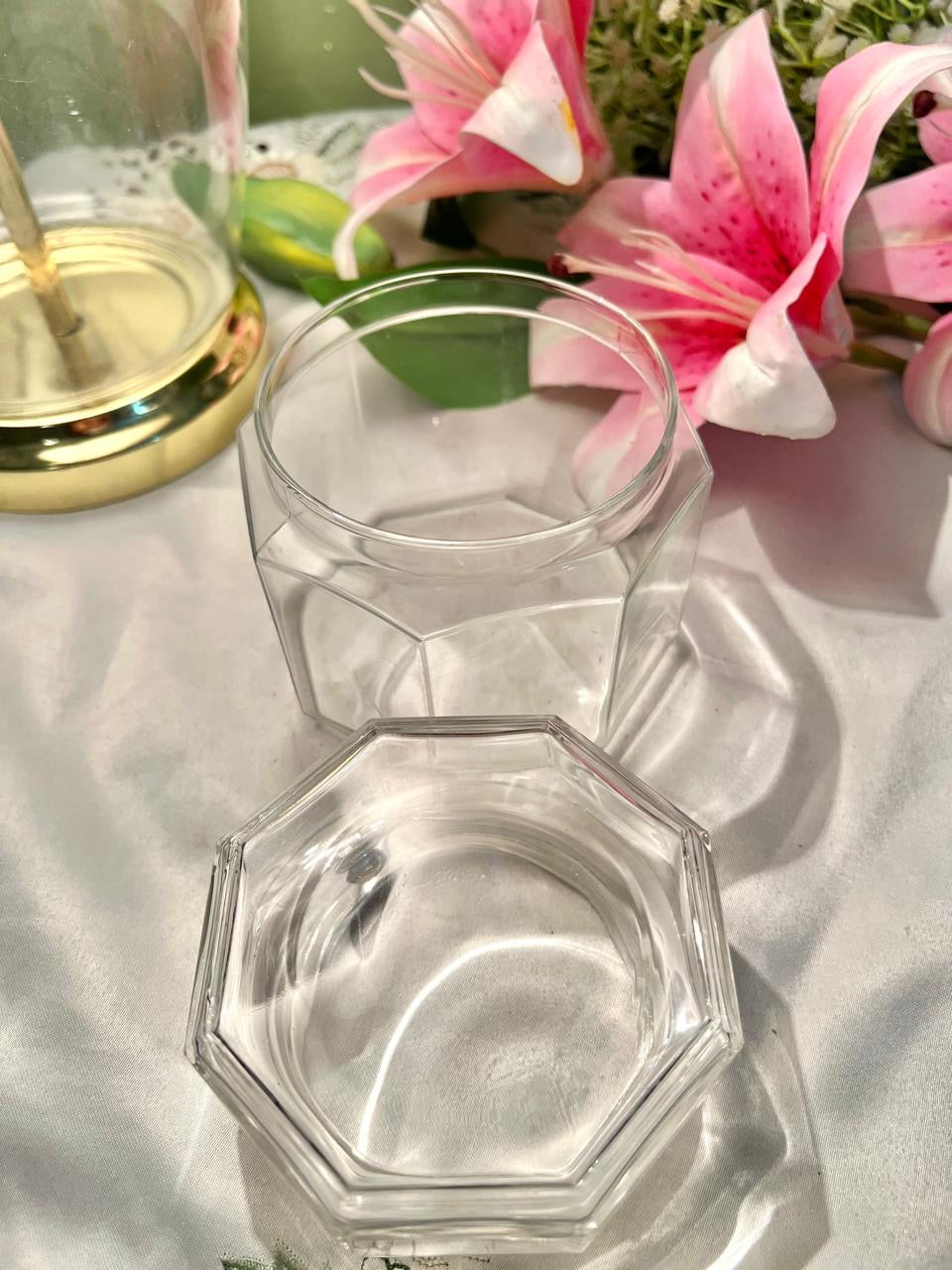 Clear Crystal Square Storage Jar with Faceted Lid Airtight 12cm