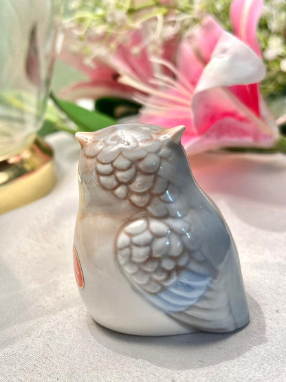 Pastel Owl Ceramic Figurine Grey Cream 6.5cm - 1 Piece