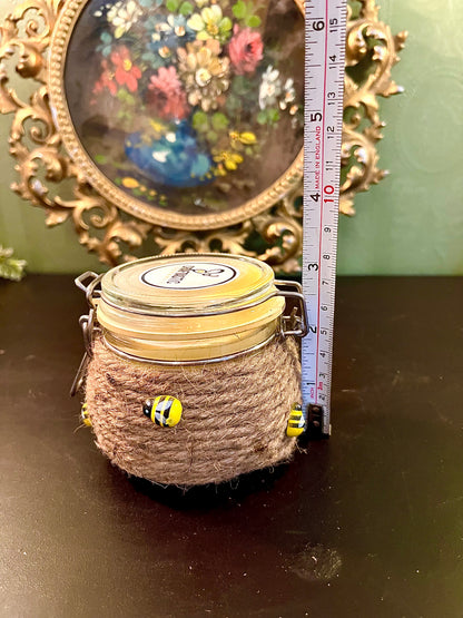 Rustic Honey Bee Glass Jar Candle with Jute Wrap