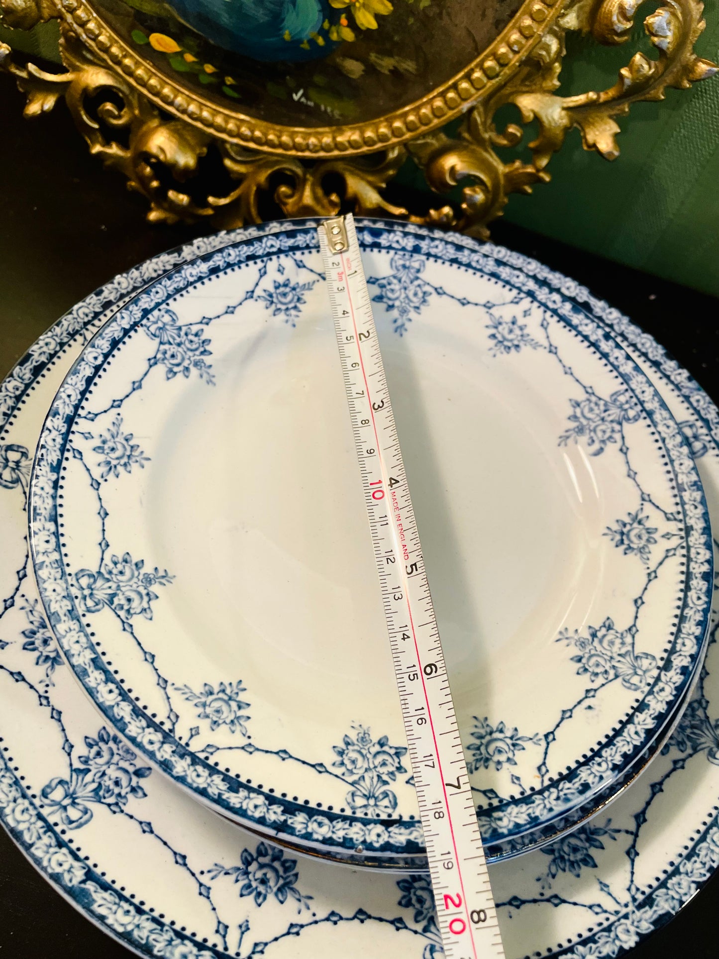 Vintage French Bone China Dinner Set Gold Rim Blue Floral – Set of 8