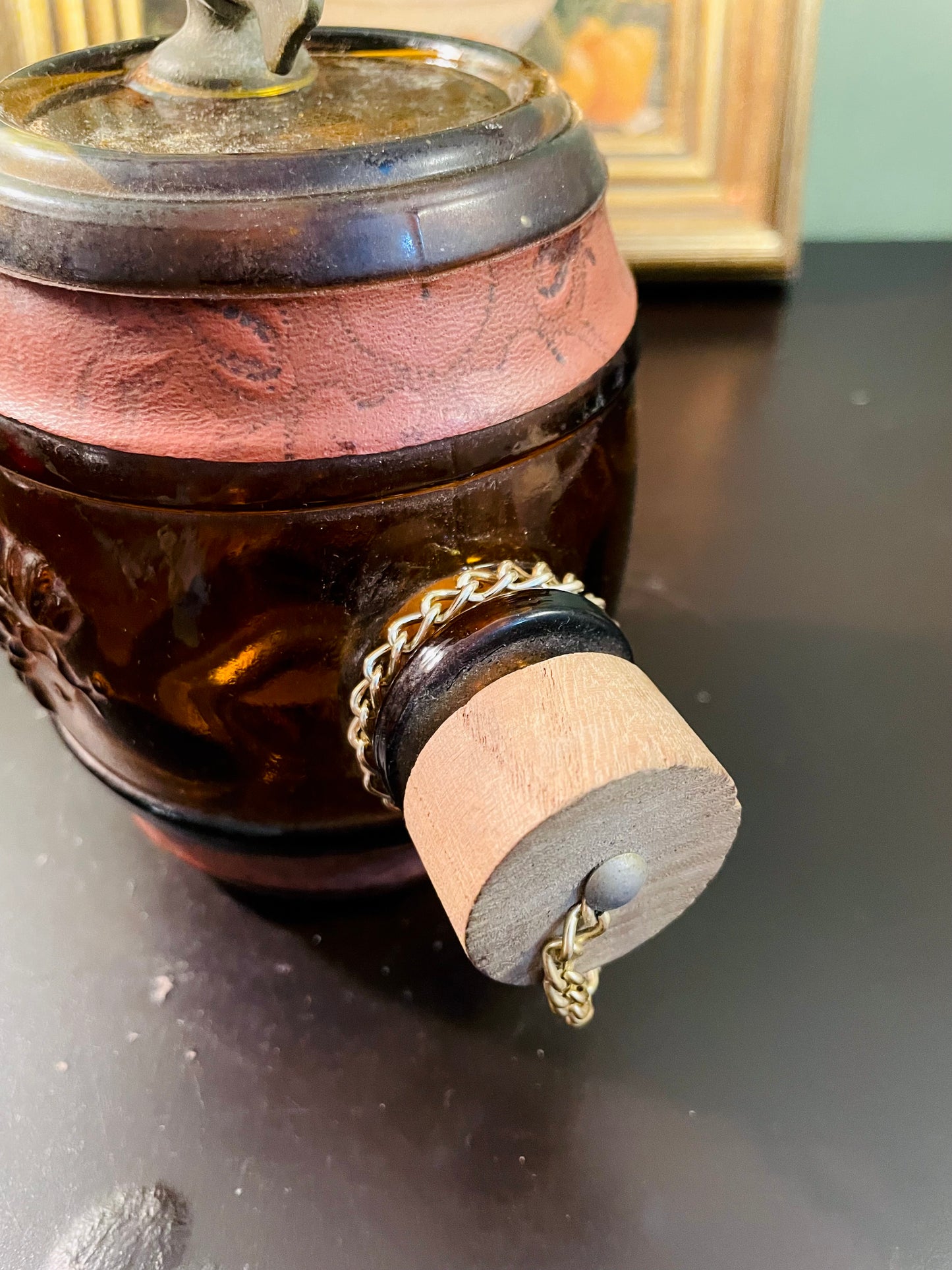 Antique Amber Glass Barrel Decanter with Tap – 15 cm