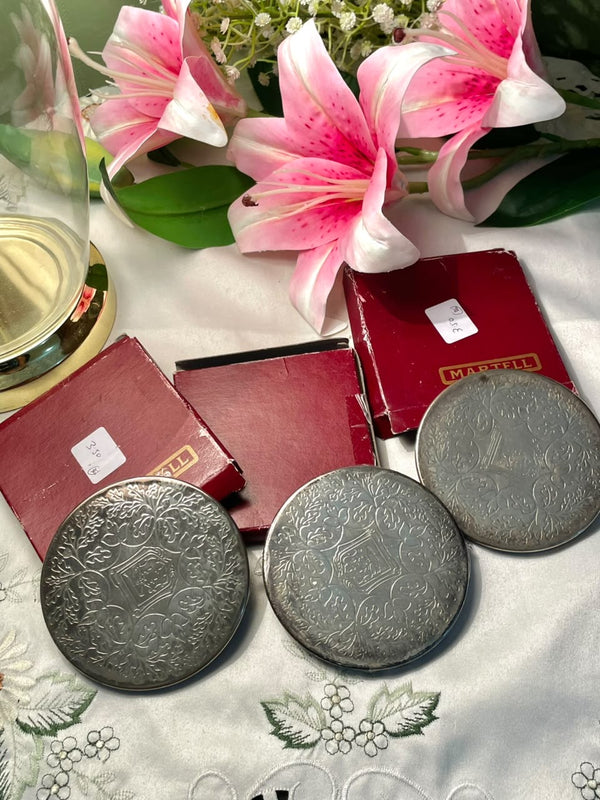 Vintage Silver Embossed Coasters 3-Piece Set Approx. 10 cm