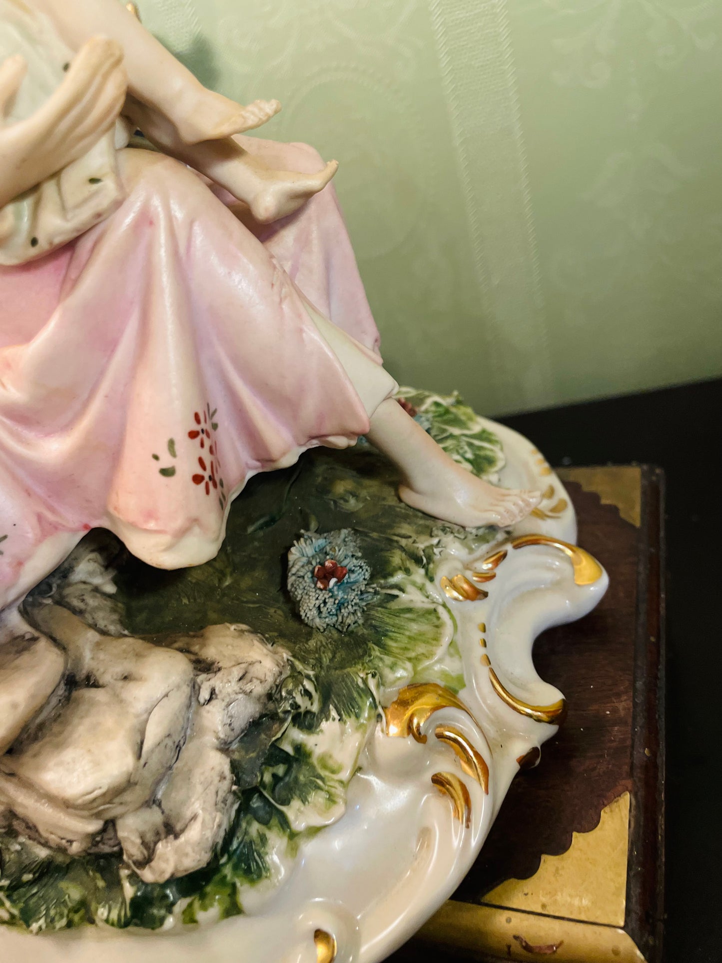 Vintage Mother and Child Porcelain Figurine in Pink Dress