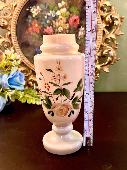 Vintage White Ceramic Pedestal Vase Hand Painted Floral Design 6 Inch