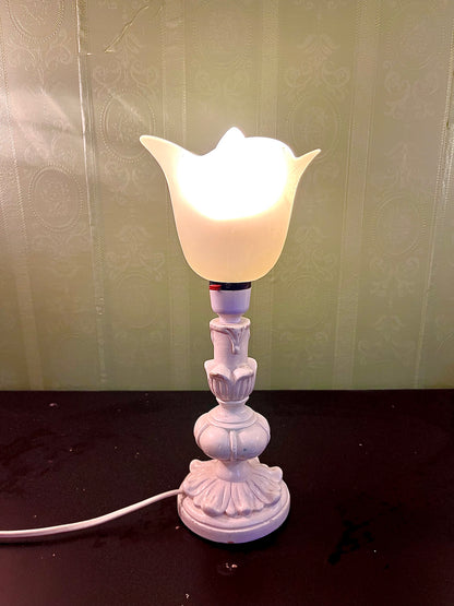 Vintage White Tulip Shade Table Lamp 14 Inch