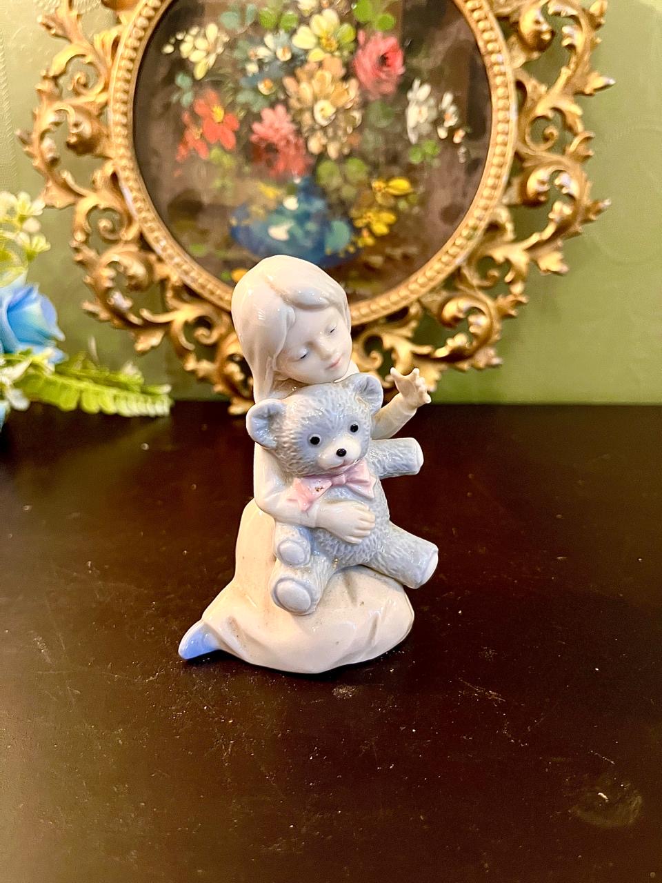 Porcelain Girl with Teddy Bear Figurine