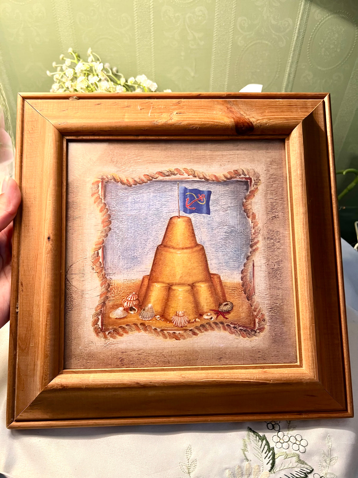Vintage Luz del Amanecer Framed Sandcastle Seaside Painting Wooden Frame 28cm