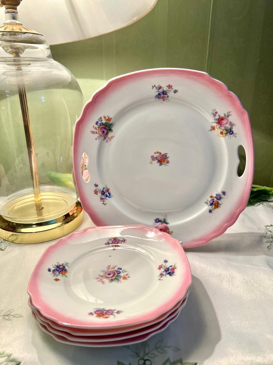5-Piece German Floral Plate & Serving Platter Set 8.5 in