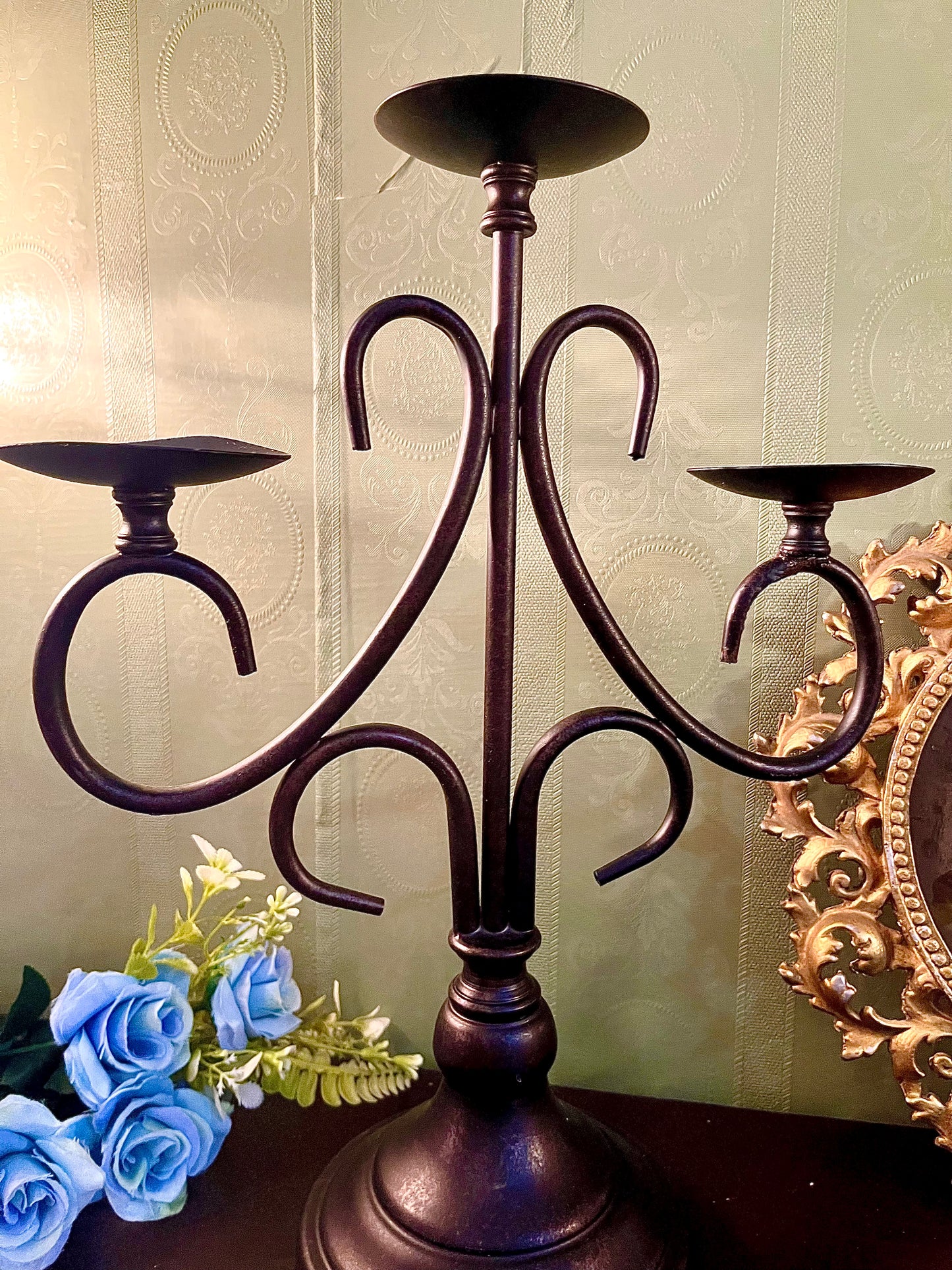 Three Arm Metal Candelabra Candle Holder Stand
