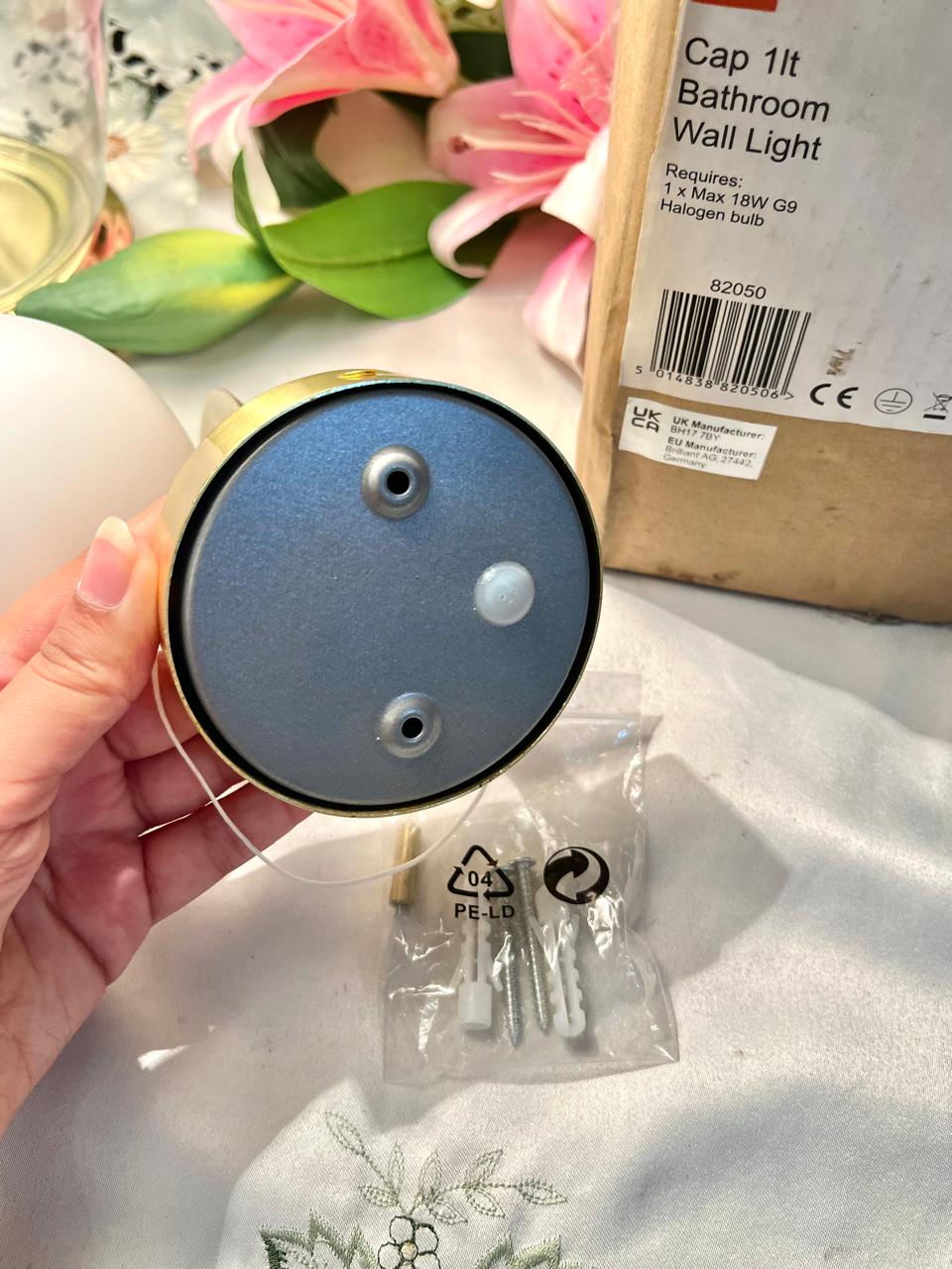 B&Q Gold Finish Wall Light with Frosted Globe
