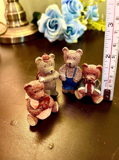 Set of 4 Mini Teddy Bear Figurines | Small Resin Bear Ornaments