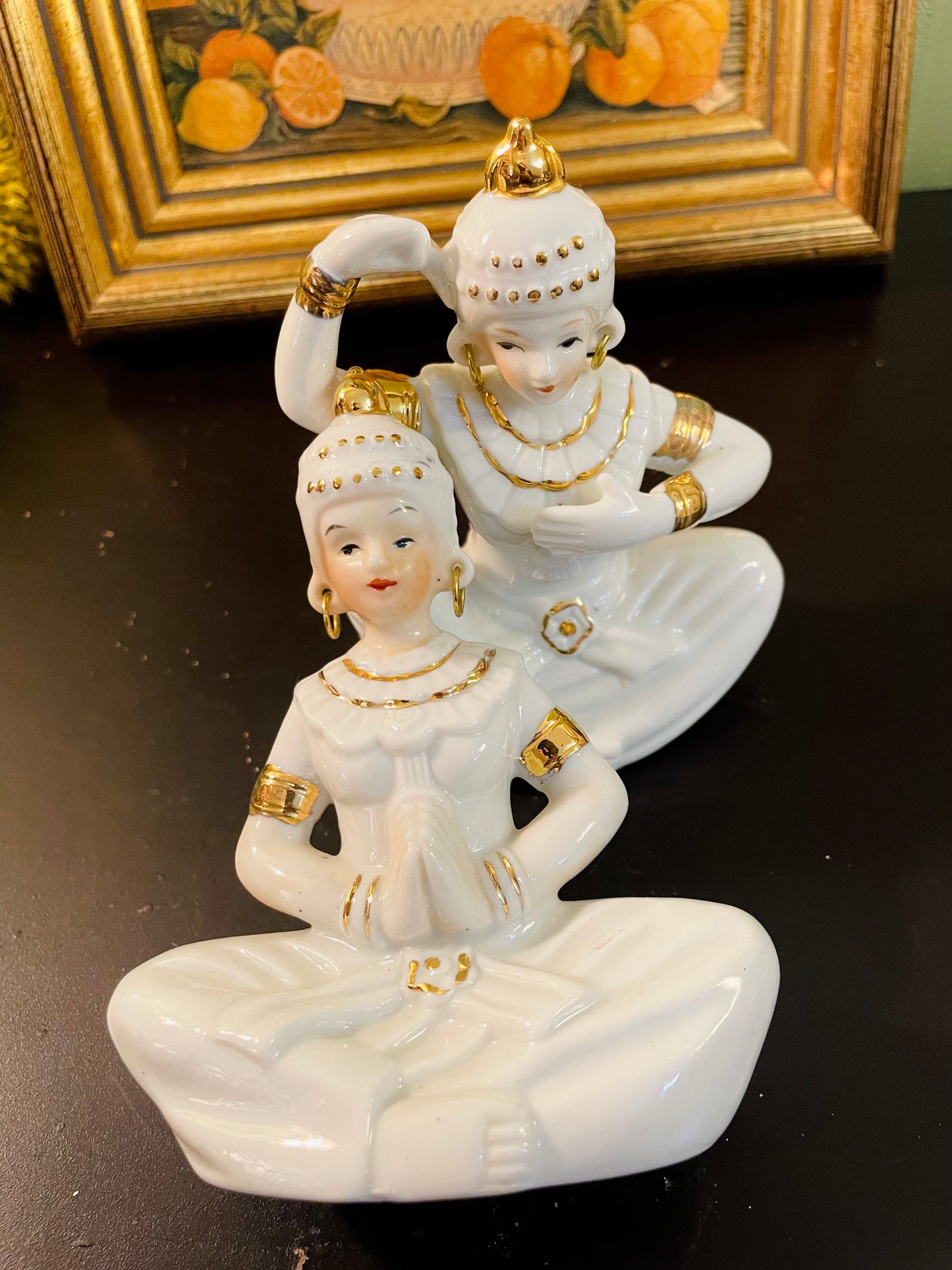 Vintage White Porcelain Indian Dancer Figurine – 13 cm Each