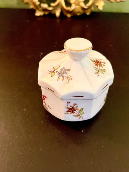 Vintage Floral Ceramic Trinket Box with Lid
