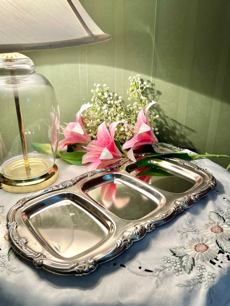 Vintage Silver 3-Section Serving Tray Approx. 43 cm