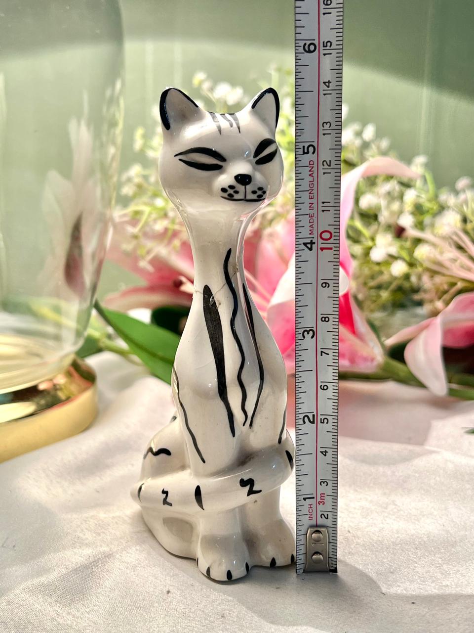 White Black Cat Ceramic Figurine 14cm - 1 Piece