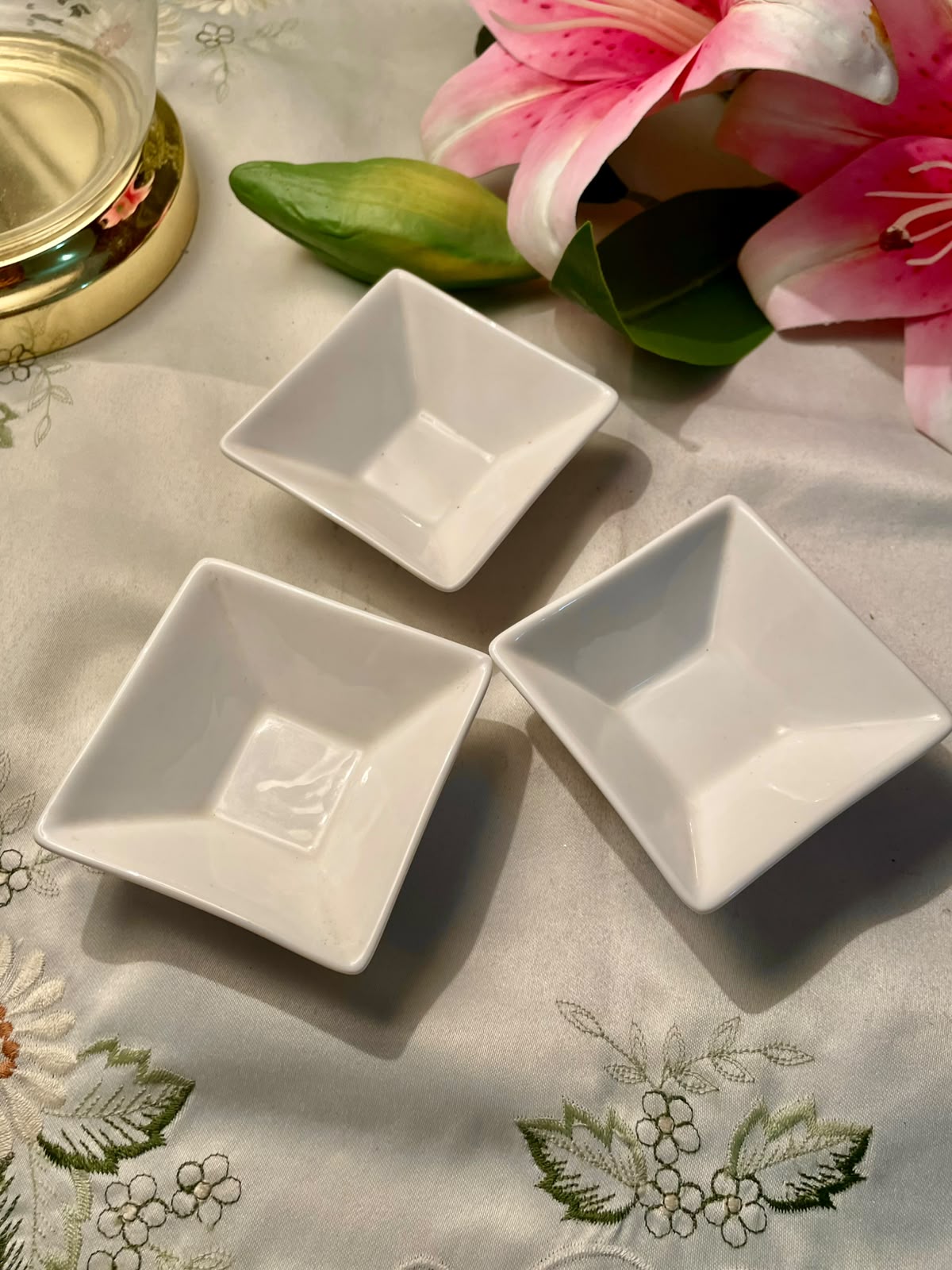 White Square Serving Bowls Set of 3 9 cm