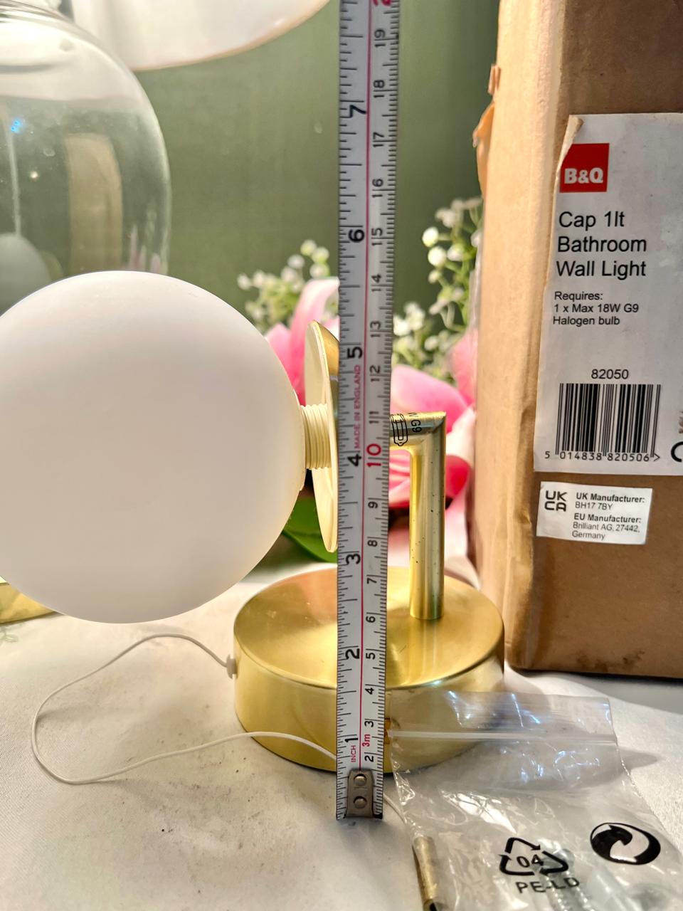 B&Q Gold Finish Wall Light with Frosted Globe