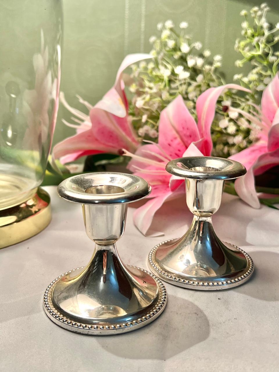 Queen Anne Silver Candlestick Holders 2-Piece Set 9 cm