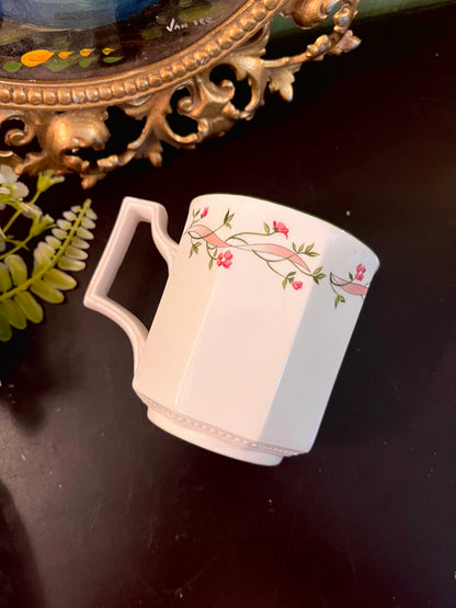 Vintage Floral Vine Ceramic Mug with Green Rim