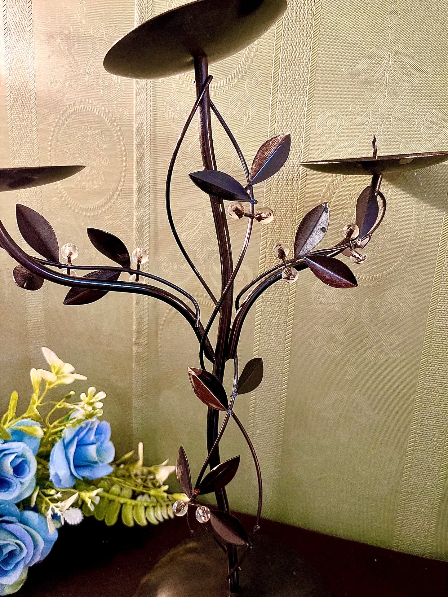 Three Tier Metal Leaf Candle Holder Stand