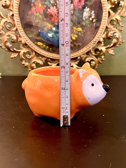 Cute Orange Fox Shaped Ceramic Planter | Animal Succulent Pot