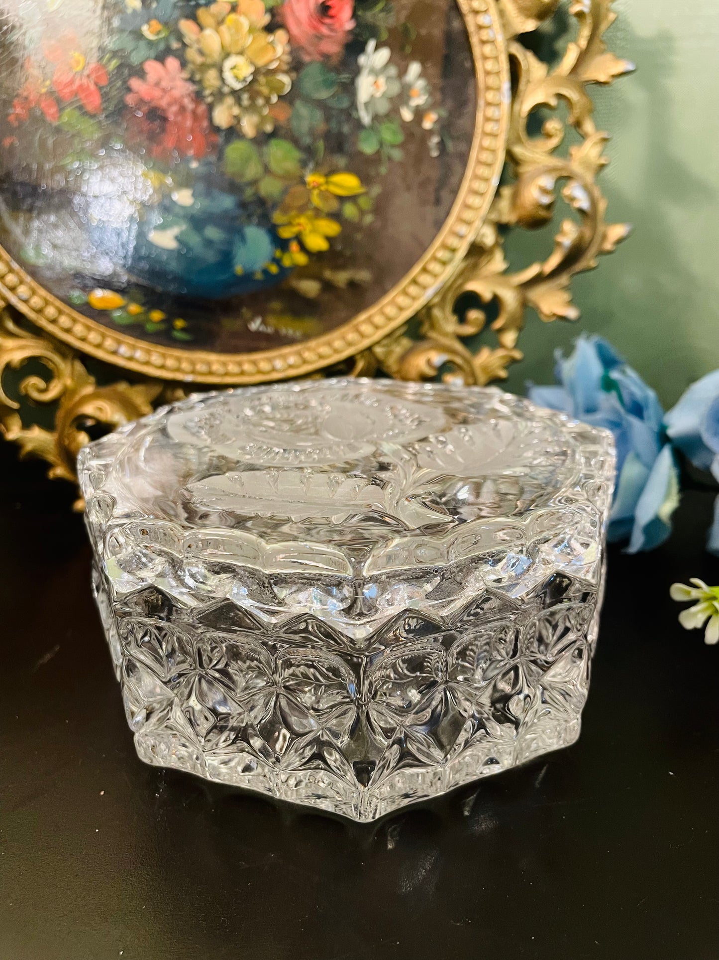 Vintage Crystal Glass Trinket Box