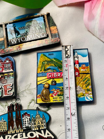 Fridge Magnet 4-Piece Travel Souvenir Decor Set Brugge Barcelona & Gibraltar