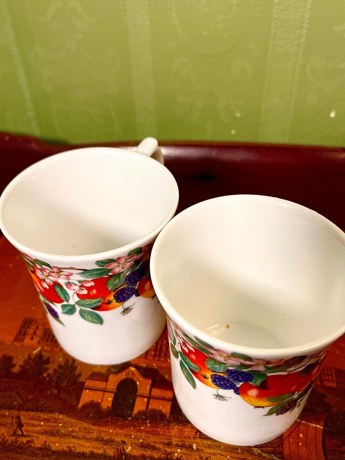 Crown Clarence Fine Bone China Apple & Blackberry Mugs Set of 2 10cm