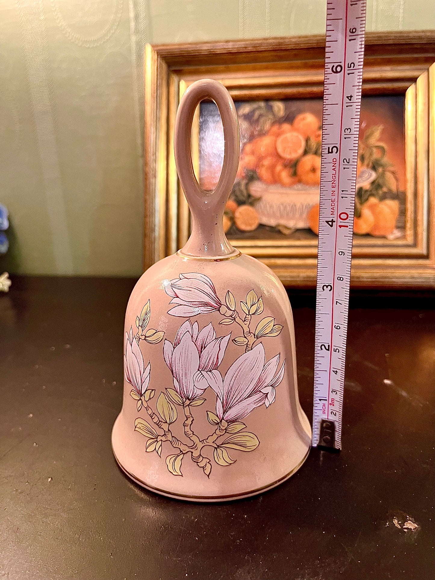 Vintage Floral Ceramic Hand Bell – Magnolia Flower Design