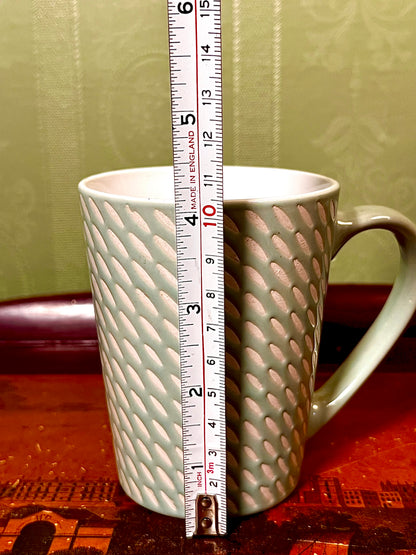 Lumelm Textured Sage Green Ceramic Mug Raised Dash Pattern