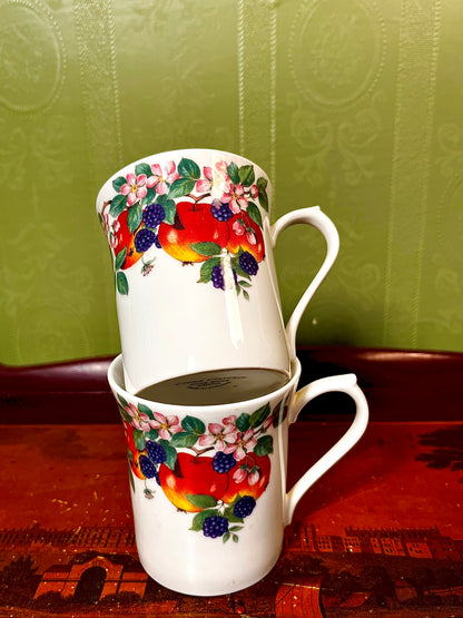 Crown Clarence Fine Bone China Apple & Blackberry Mugs Set of 2 10cm