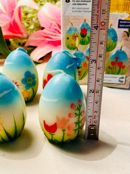 Set of 6 Floral Easter Egg Candles | Blue & Multicolour 2.5in