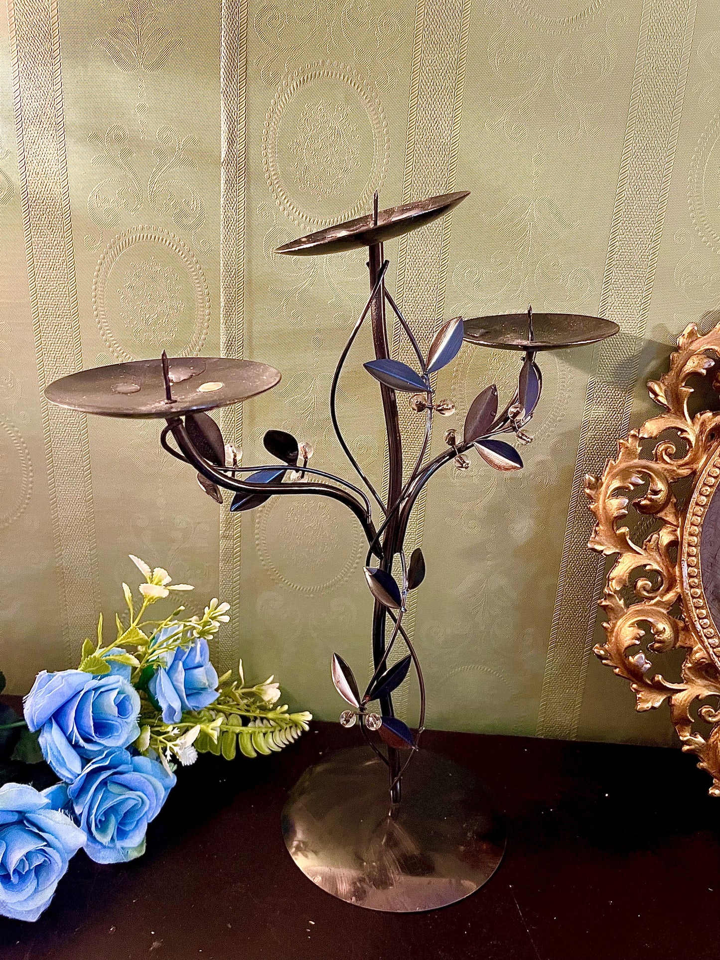 Three Tier Metal Leaf Candle Holder Stand