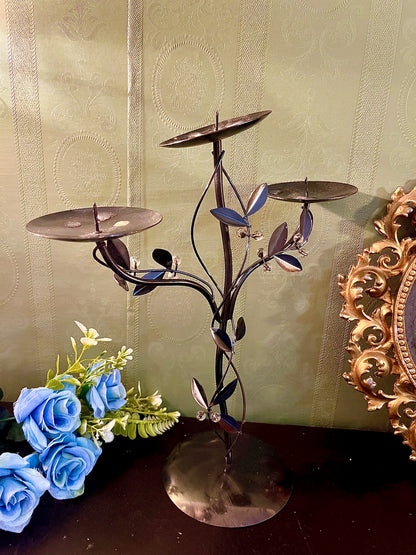 Three Tier Metal Leaf Candle Holder Stand