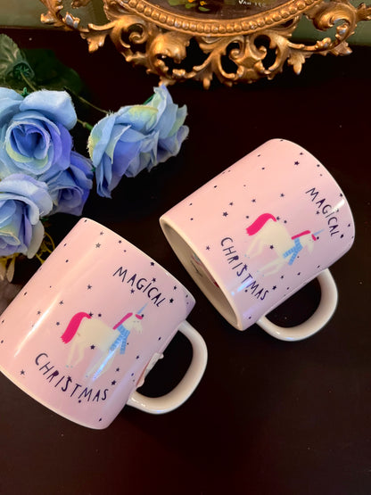 Set of 2 Pink Magical Christmas Unicorn Mugs