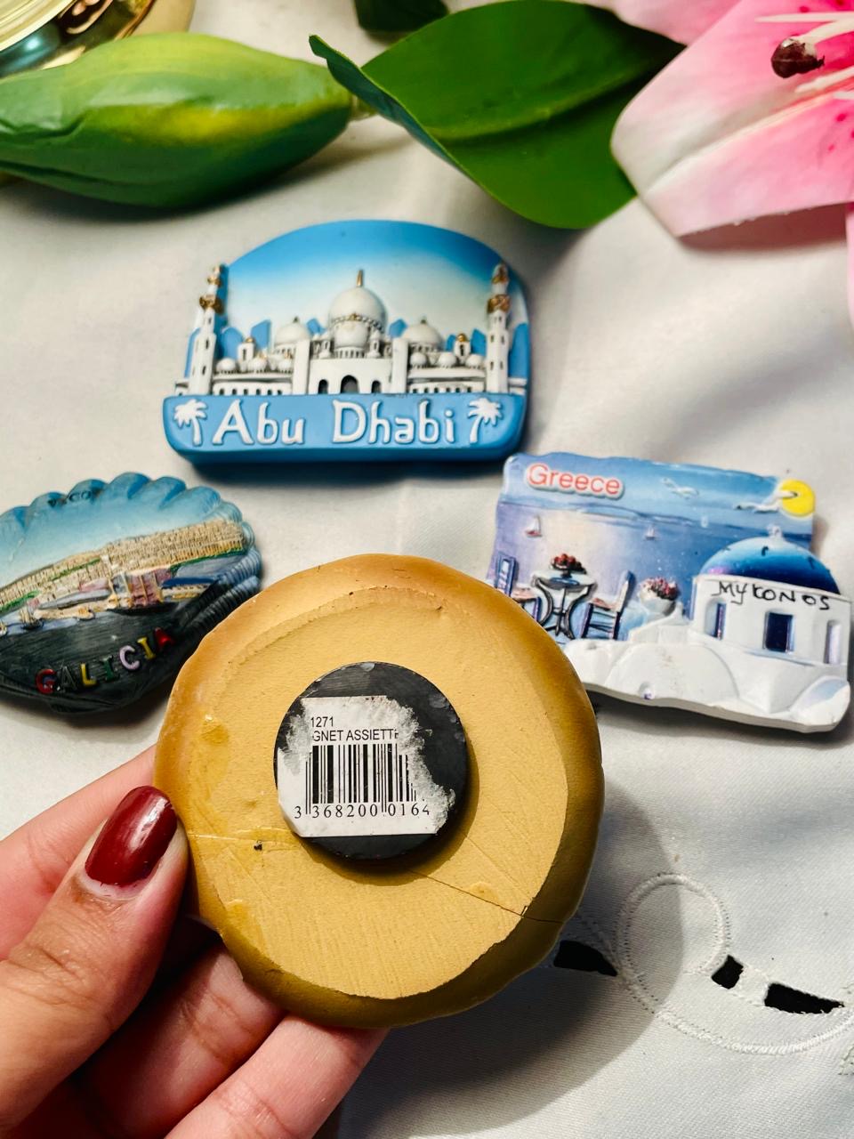 Fridge Magnet 4-Piece Travel Souvenir Set Abu Dhabi Greece Paris & Vigo